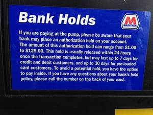 debit card bank holds